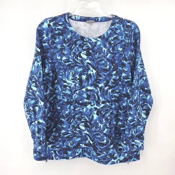 Talbots Tops - Talbots Women's Blue Swirl Print Long‎ Sleeve Sweatshirt M Zip Sides